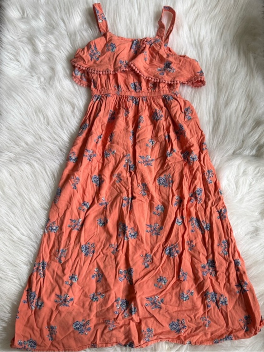 Mudd Coral Maxi Dress with Blue Floral Print
